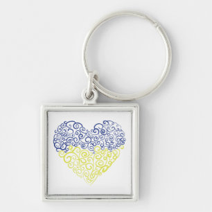 Spiral swirls mehandi heart Ukrainian flag colours Keychain