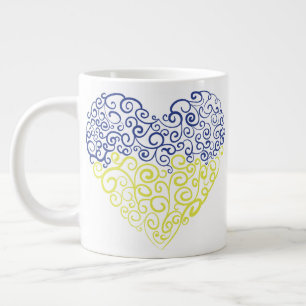 Spiral swirls mehandi heart Ukrainian flag colours Large Coffee Mug
