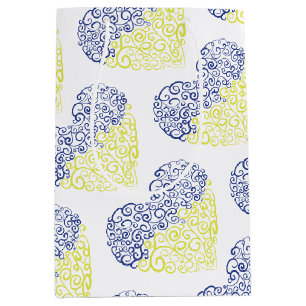 Spiral swirls mehandi heart Ukrainian flag colours Medium Gift Bag