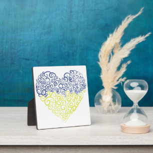 Spiral swirls mehandi heart Ukrainian flag colours Plaque