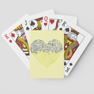 Spiral swirls mehandi heart Ukrainian flag colours Playing Cards