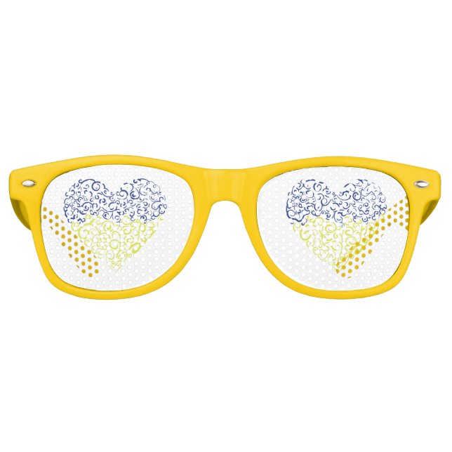 Spiral swirls mehandi heart Ukrainian flag colours Retro Sunglasses (Front)