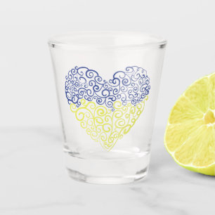 Spiral swirls mehandi heart Ukrainian flag colours Shot Glass