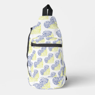 Spiral swirls mehandi heart Ukrainian flag colours Sling Bag