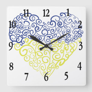 Spiral swirls mehandi heart Ukrainian flag colours Square Wall Clock