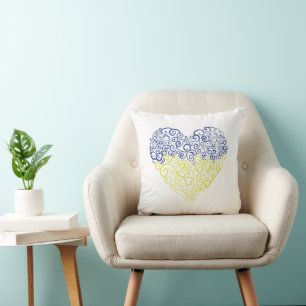 Spiral swirls mehandi heart Ukrainian flag colours Throw Pillow