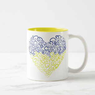 Spiral swirls mehandi heart Ukrainian flag colours Two-Tone Coffee Mug