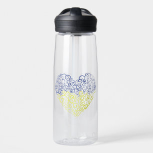 Spiral swirls mehandi heart Ukrainian flag colours Water Bottle