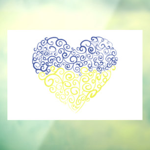 Spiral swirls mehandi heart Ukrainian flag colours Window Cling