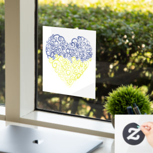 Spiral swirls mehandi heart Ukrainian flag colours Window Cling
