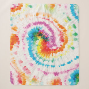 Spiral tie-dye, rainbow swirl pattern sherpa blanket