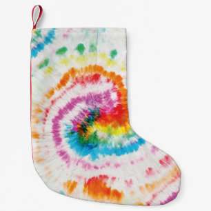 Spiral tie-dye, rainbow swirl pattern small christmas stocking