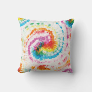 Spiral tie-dye, rainbow swirl pattern throw pillow
