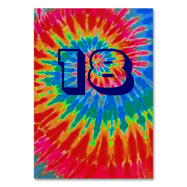 Spiral Tie Dye Wedding Table Eighteen Number (Front)