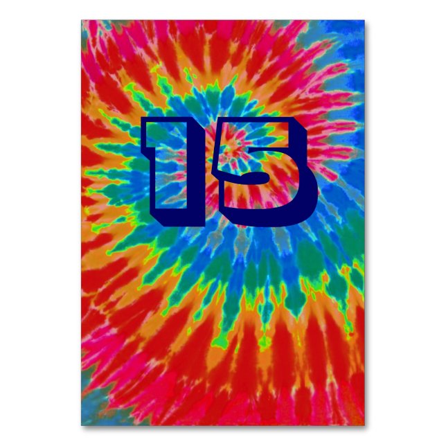 Spiral Tie Dye Wedding Table Fifteen Number (Front)