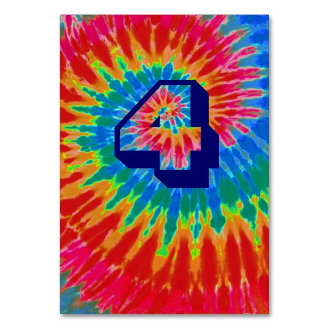 Spiral Tie Dye Wedding Table Four Table Number (Front)
