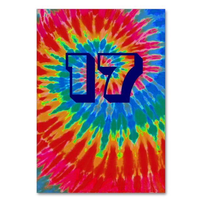 Spiral Tie Dye Wedding Table Seventeen Number (Front)