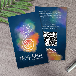 Spiral to Butterfly Pen Watercolor Life Coach Business Card