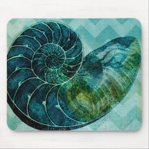 Spiral Turquoise Conch Shell Mouse Pad