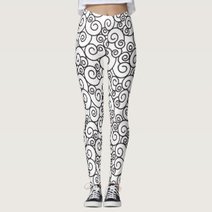 Spiral Twirly Swirly Pattern Black White Design Leggings