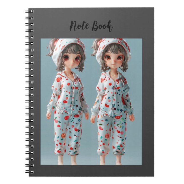 Spiral two Pretty Cartoon style girls  Notebook (Front)