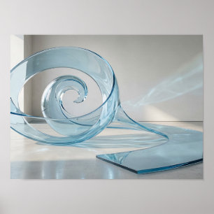 Spirale de verre bleu sculptural - Art mural moder