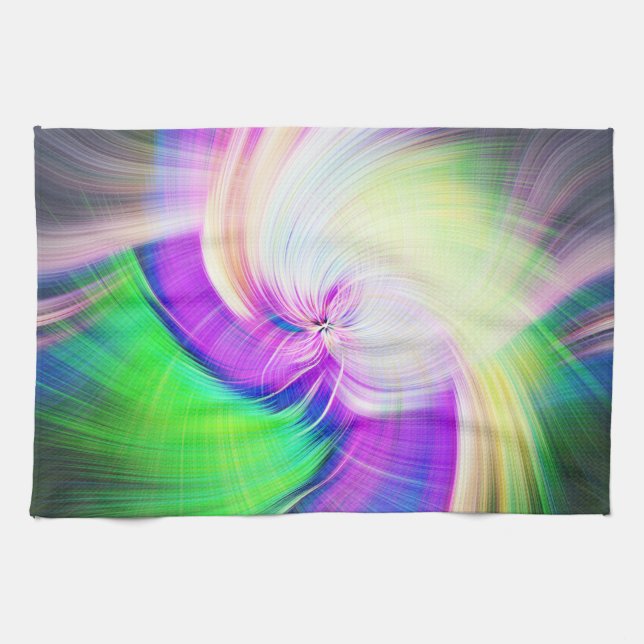 SPIRALFLUO - Psychedelic Colourful Modern Fractal  Kitchen Towel (Horizontal)