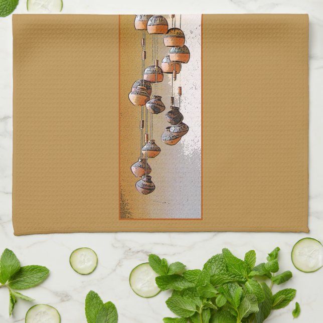 Spiralled Clay Wind Chimes Still Life Kitchen Towel (Folded)