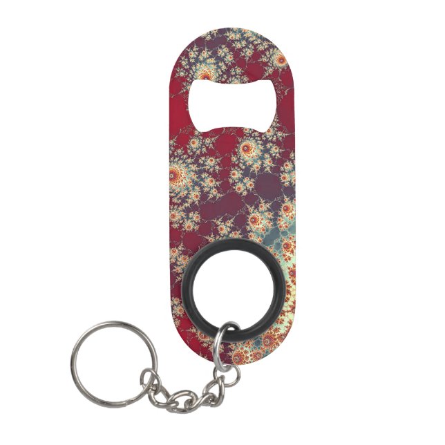 Spiralling Floral Pattern Keychain Bottle Opener (Front)