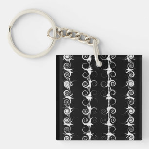 Spirals and Swirls Black and White Pattern Keychain