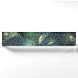 Spirals Beige Green Turquoise Abstract Fractal Art Nameplate