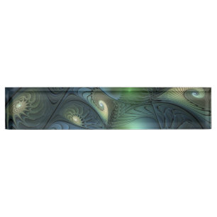 Spirals Beige Green Turquoise Abstract Fractal Art Nameplate