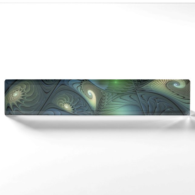 Spirals Beige Green Turquoise Abstract Fractal Art Nameplate (Front)