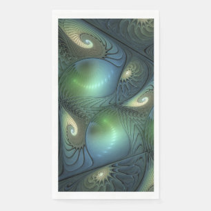 Spirals Beige Green Turquoise Abstract Fractal Art Napkin