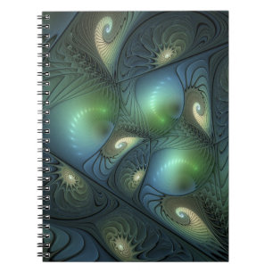 Spirals Beige Green Turquoise Abstract Fractal Art Notebook