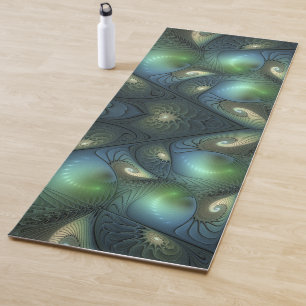 Spirals Beige Green Turquoise Abstract Fractal Art Yoga Mat