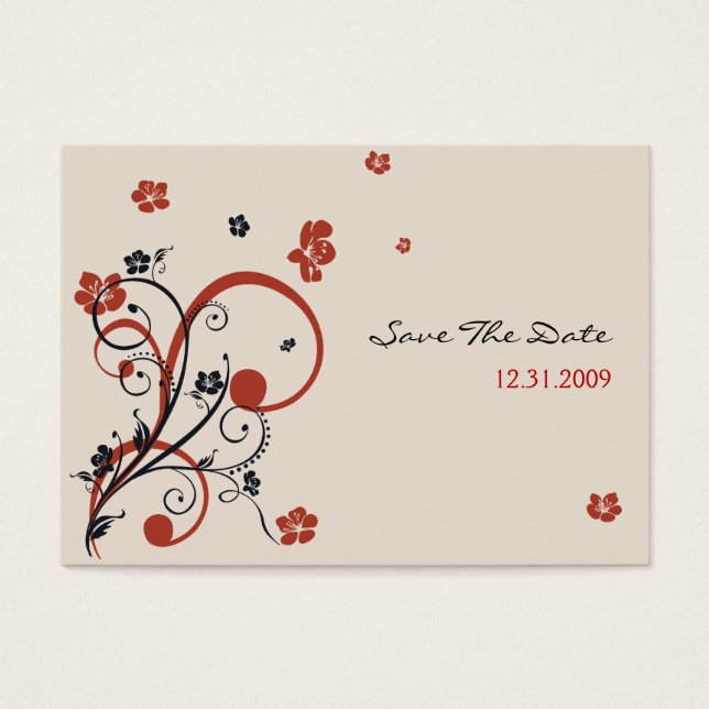 Spirals & Flowers Wedding Save TheDate Minicard (Front)