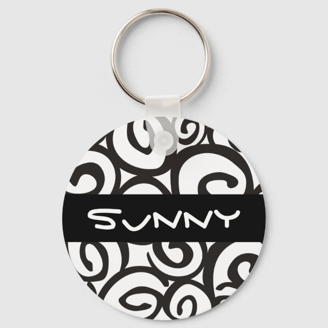Spirals Pattern Black & White + your ideas Keychain (Front)