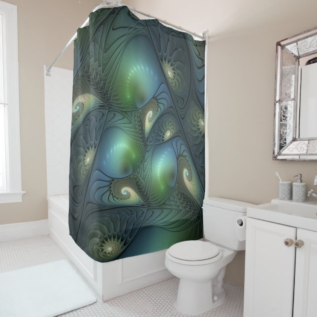 Spirals Teal Beige Green Abstract Fractal Art (In Situ)