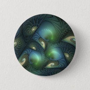 Spirals Teal Beige Green Abstract Fractal Art 2 Inch Round Button