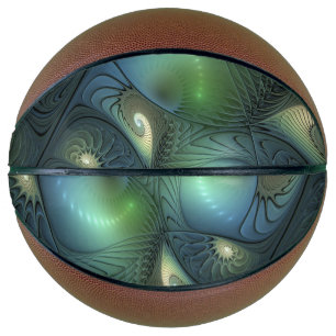 Spirals Teal Beige Green Abstract Fractal Art Basketball