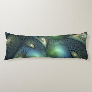 Spirals Teal Beige Green Abstract Fractal Art Body Pillow