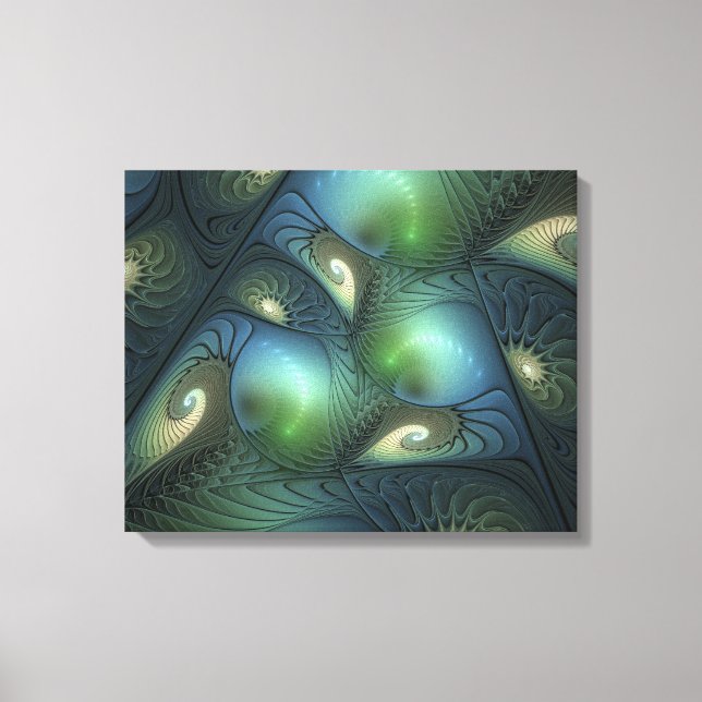 Spirals Teal Beige Green Abstract Fractal Art Canvas Print (Front)