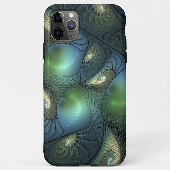 Spirals Teal Beige Green Abstract Fractal Art Case-Mate iPhone Case (Back)