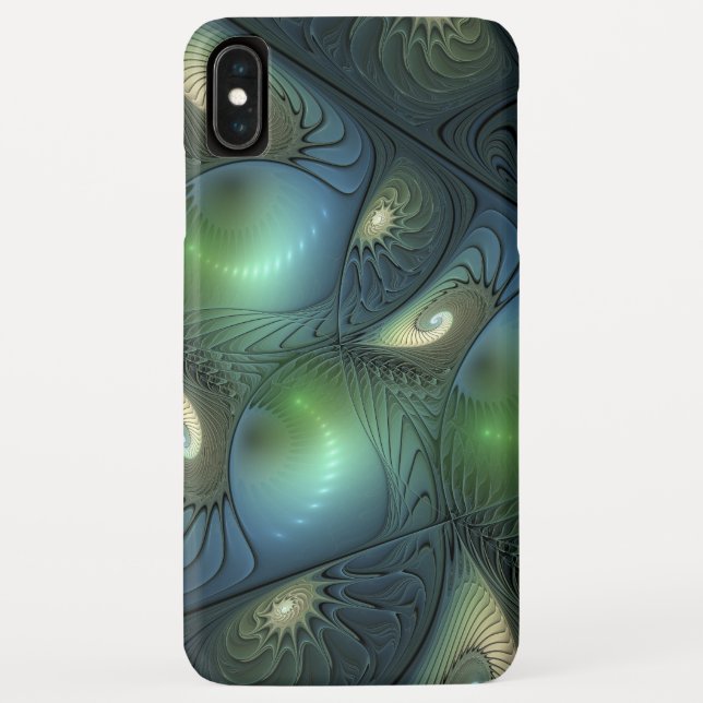 Spirals Teal Beige Green Abstract Fractal Art Case-Mate iPhone Case (Back)