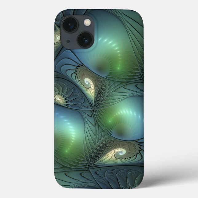 Spirals Teal Beige Green Abstract Fractal Art Case-Mate iPhone Case (Back)