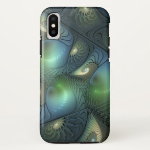 Spirals Teal Beige Green Abstract Fractal Art iPhone XS Case