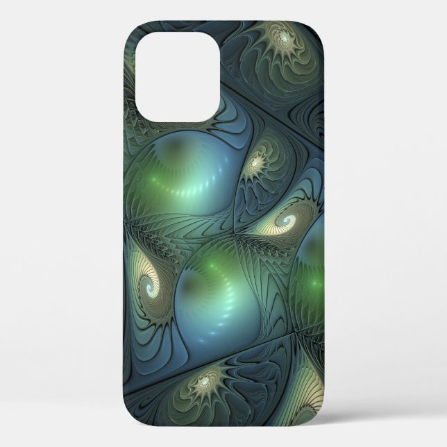 Spirals Teal Beige Green Abstract Fractal Art Case-Mate iPhone Case (Back)