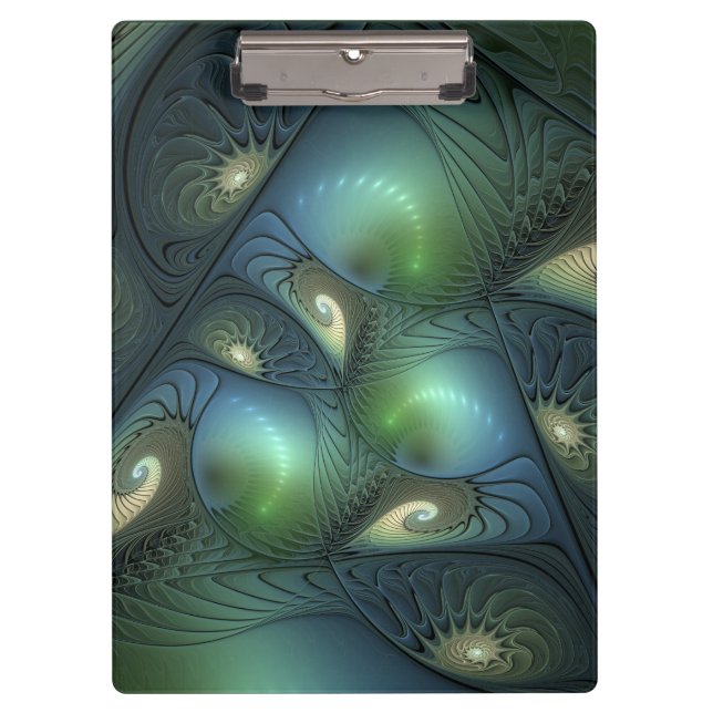 Spirals Teal Beige Green Abstract Fractal Art Clipboard (Front)