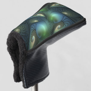 Spirals Teal Beige Green Abstract Fractal Art Golf Head Cover